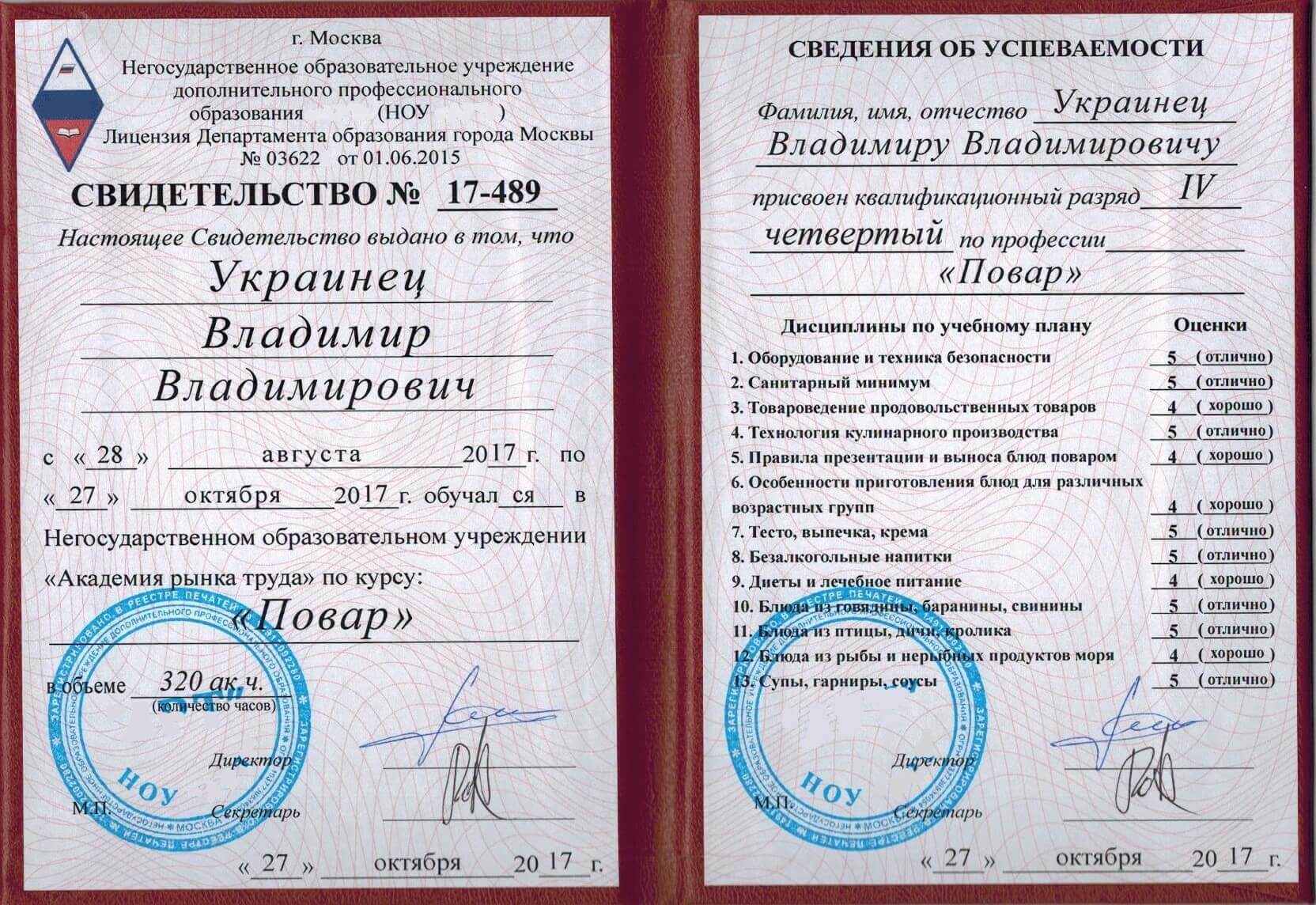 купить диплом повара в Москве Диплом повара